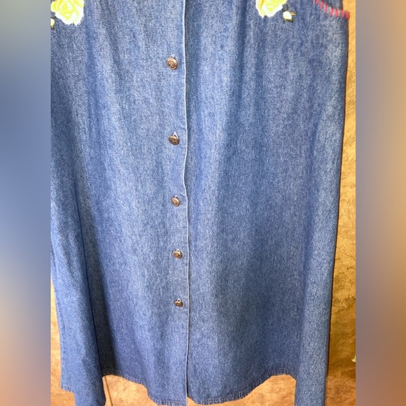 Vintage Denim Skirt Embroidered Hippie Boho 100% Cotton Size L Robin Sinkler - Picture 6 of 9